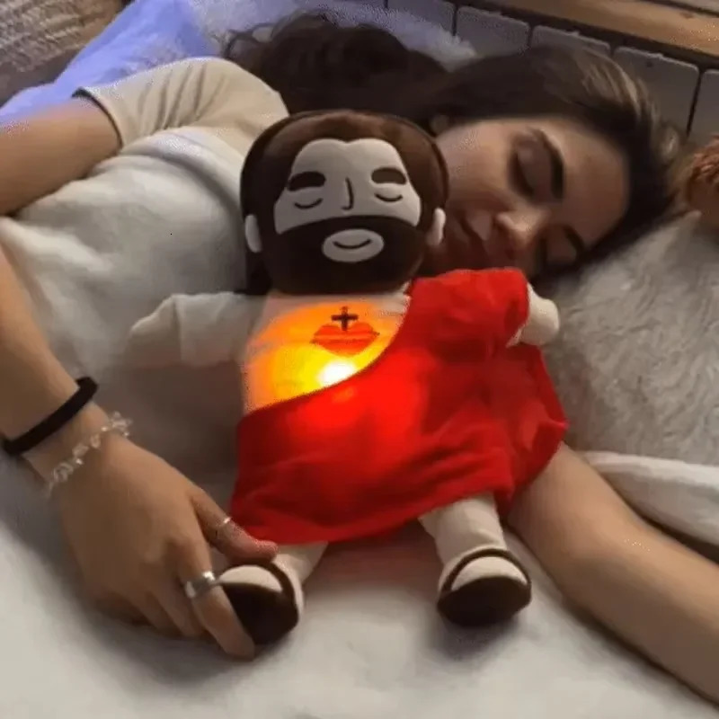 40CM Breathing Jesus Soothe Plush Toy for Kids Soft Soothing Jesus Plushies Comforting Jesus Heart Toy Easter Christmas Gifts 250220