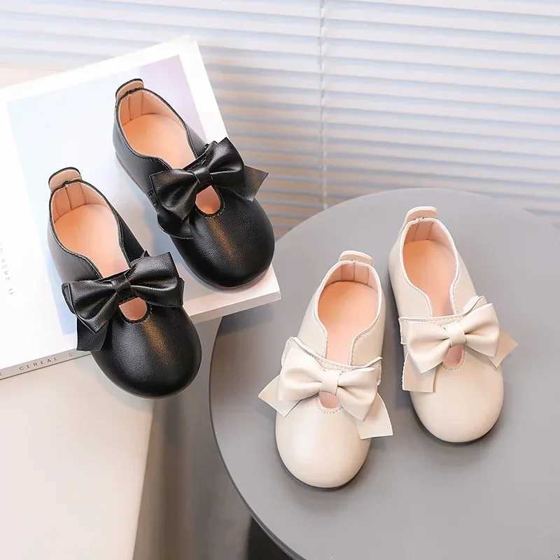 Children Leather Shoes with Bow-knot Round-toe Solid Color Soft Kids Casual Shoes Sweet Princess Girls Flats Moccasin Shoes X250220