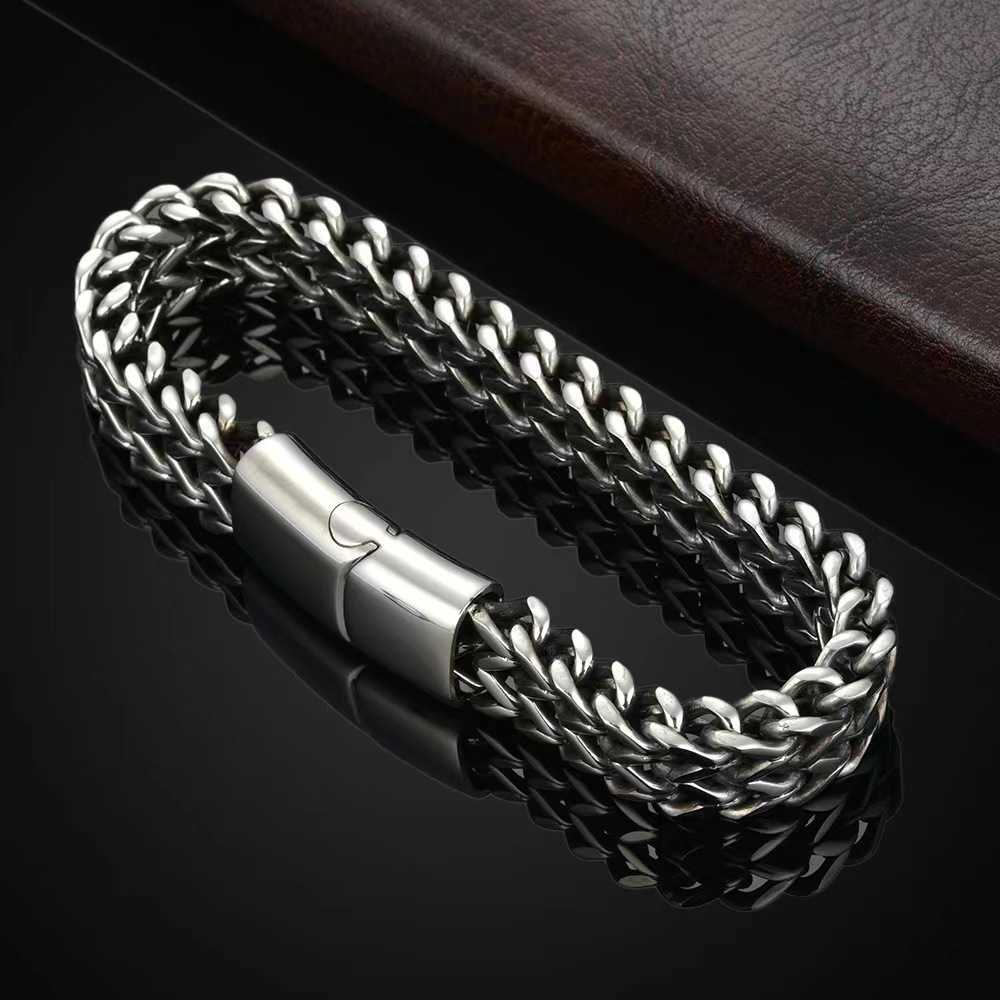 Charm Bracelets Hip hop stainless steel front and back mens bracelet simple domineering punk high-end Cuban bracelet trend H25220