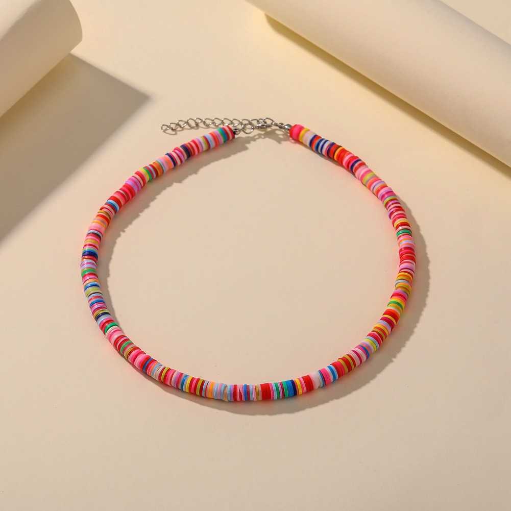 Pendant Necklaces Ins beach style colorful soft pottery piece string necklace Bohemian colorful collarbone chain set H25219