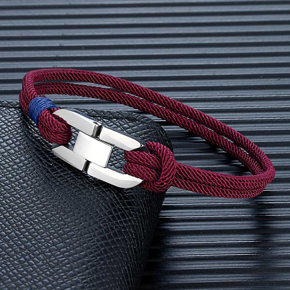 ENDN New Double Strand Braided Rope Bracelet Stainl Steel Cuban U-buckle Bracelets for Men Women Couple Jewelry GiftsXJ250219