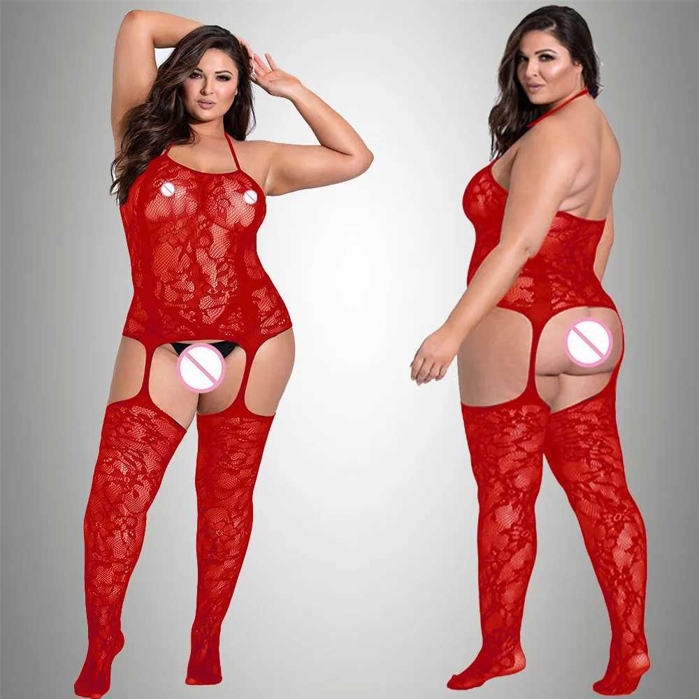 2024 New Plus Size Bodystocking Bodysuits For Women Sexy Fishnet Lingerie Babydoll Dress Porno Underwear Mesh Stockings For Sex W250220