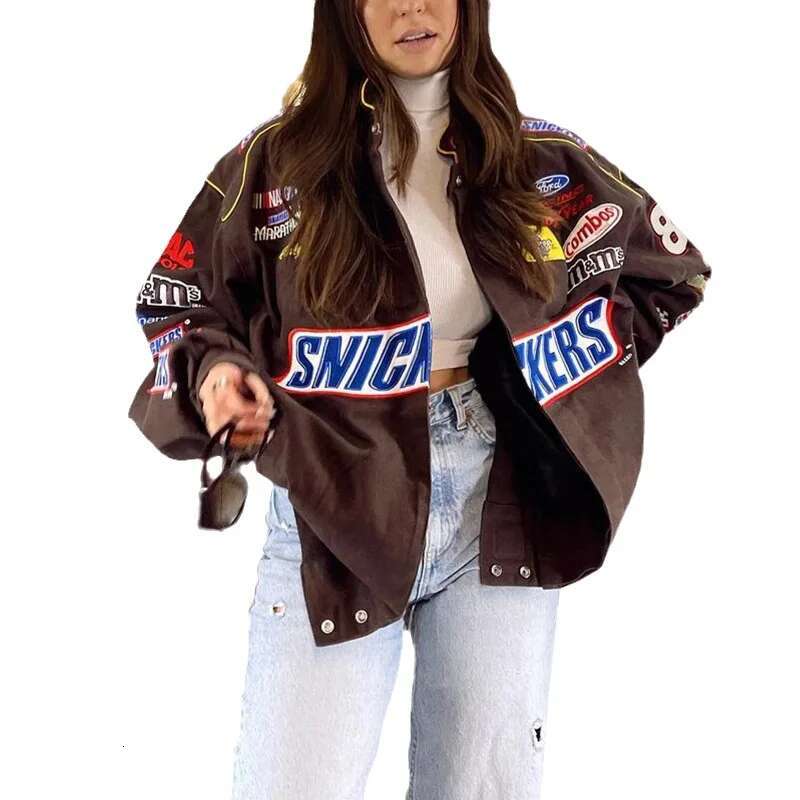 American Retro Motorcycle Jacket Long Sleeve Print Streetwear Haruku Coat Sweatshirt Spring Autumn Casual Loose Outerwear Tops