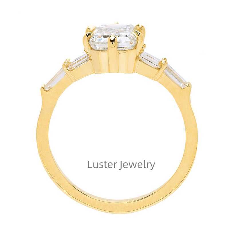 Luster Jewellery 10/14/18k 925 Silver Emerald Cut Moissanite Gold Wedding Ring