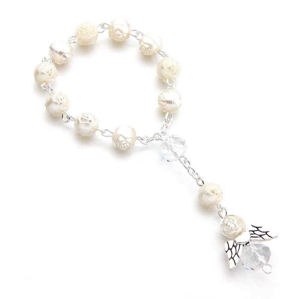 Charm Bracelets Hot selling Etsy Angel Baptism Gift Acrylic Rose Bead Bracelet Prayer Bead Love Angel Wings Bracelet H25220