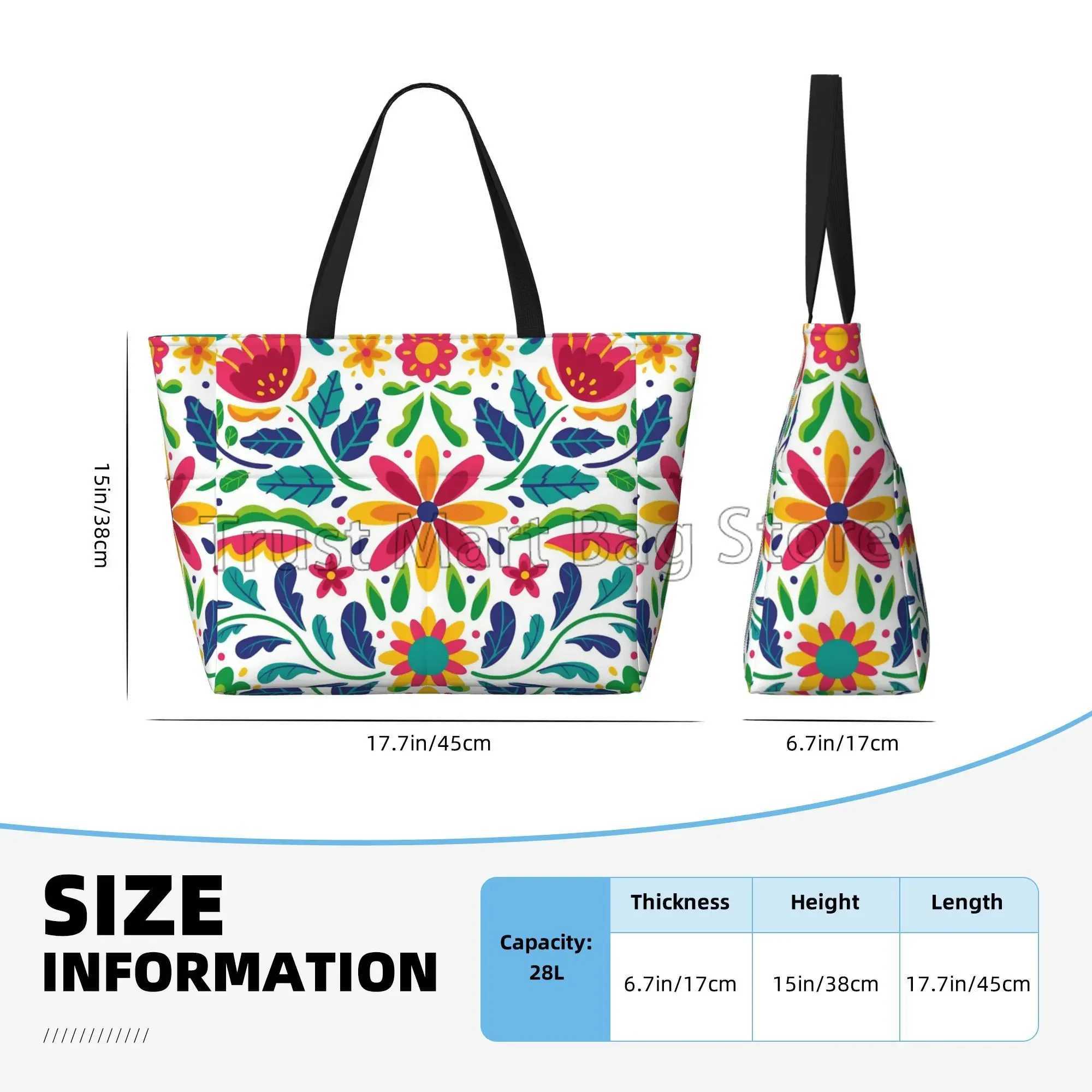 Mexican Flower Waterproof Beach Tote Pool Bags for Women Ladies Extra Large Gym Tote Carry on Bag for Weekender Travel Swim Z250219-1