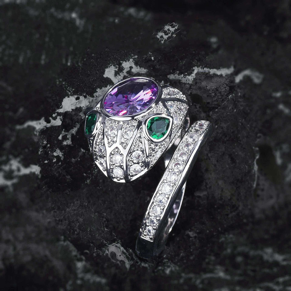 Silver Serpentine Bracelet Womens Fashion Inlaid Amethyst Open Cuff Bracelet Wholesale Jewelry 250220
