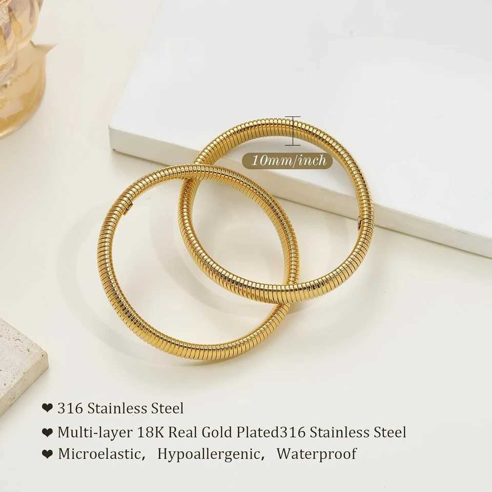 Gold Bangles for Women Chunky Stretch Bangles Bracelets Set 18K Gold Plated Stainl Steel Bracelets Flexible Wide WristbandXJ250219