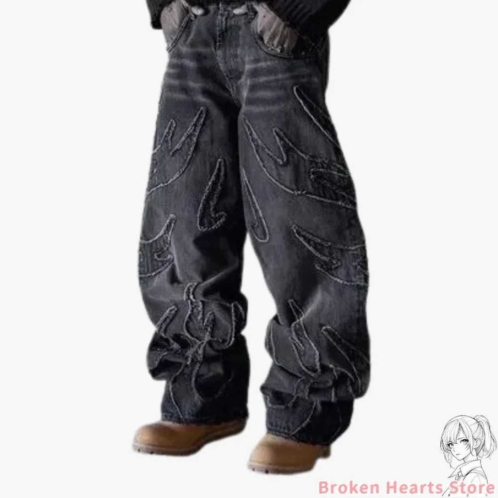 Heavy Primal Etch Ripped Washed Denim Jeans Mens Y2k Pants Streetwear Patchwork Baggy Sweatpants Straight Wide Leg Trousers X250220
