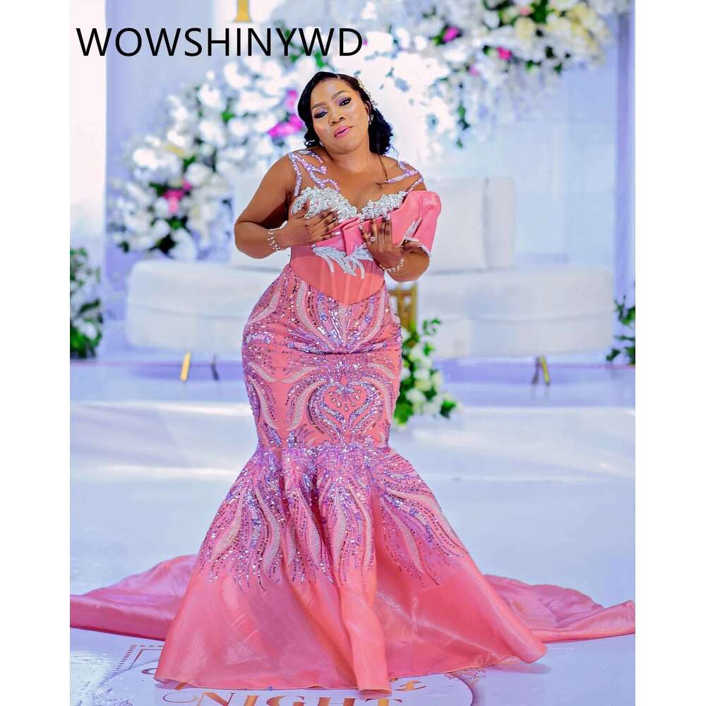 Aso Ebi Pink Mermaid Prom Beaded Crystals Evening Dresses, Formal Party, Seo Engagement, Birthday, ZJ146, 2024