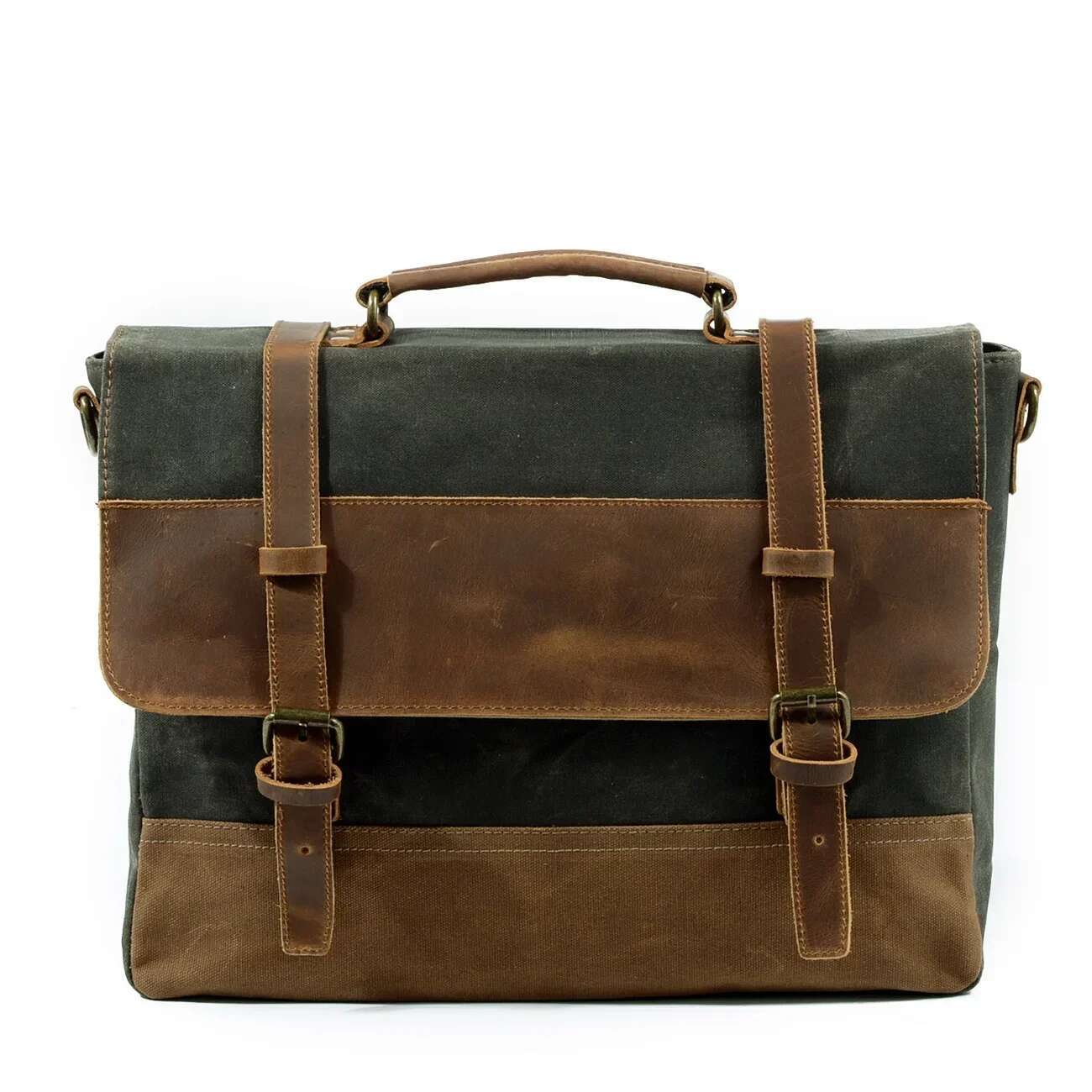 New Waterproof Oil Wax Canvas With Leather Briefcase Retro Business Men's Shoulder Messenger Portable Patchwork Bag