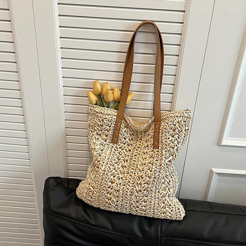 Totes Women's Woven Straw Beach Bag Hand Capacity Large Shoulder Simple Travel Commuting Tote Casual Handbag zhanyishengli
