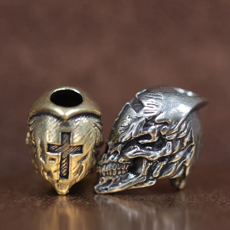 Cross Skull Head Brass Knife Bead EDC DIY Umbrella Rope Weaving Bracelet Pendant Accessories Outdoor Tool Hanger 250213