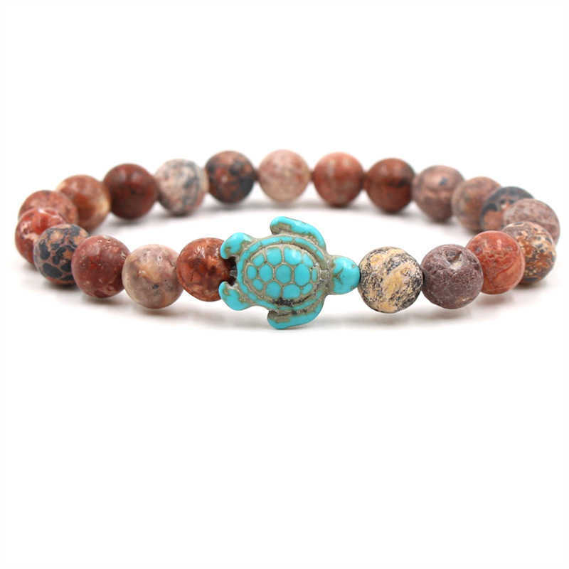 Charm Bracelets 2018 New Green Turquoise tortoise volcanic Turquoise natural stone mens and womens elastic Bracelets H25220