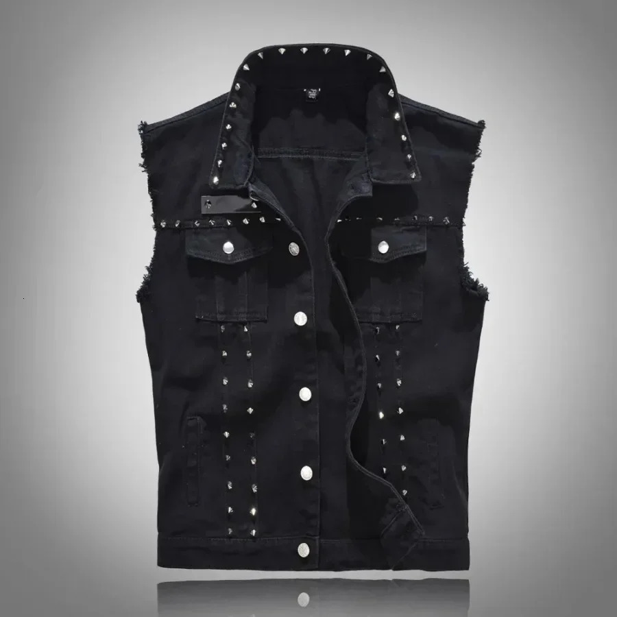 Mens Sleeveless Jeans Vest Black Denim Vest for Men Casual Cowboy Horse Clip Cowboy Vest Fashion Cowboy Tops 5XL 6XL 250219