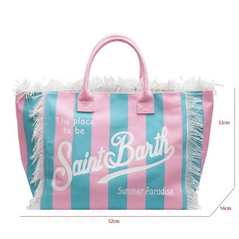 Womens travel bag fashionable tassel canvas shoulder bag large capacity beach handbag womens high-quality Z250219