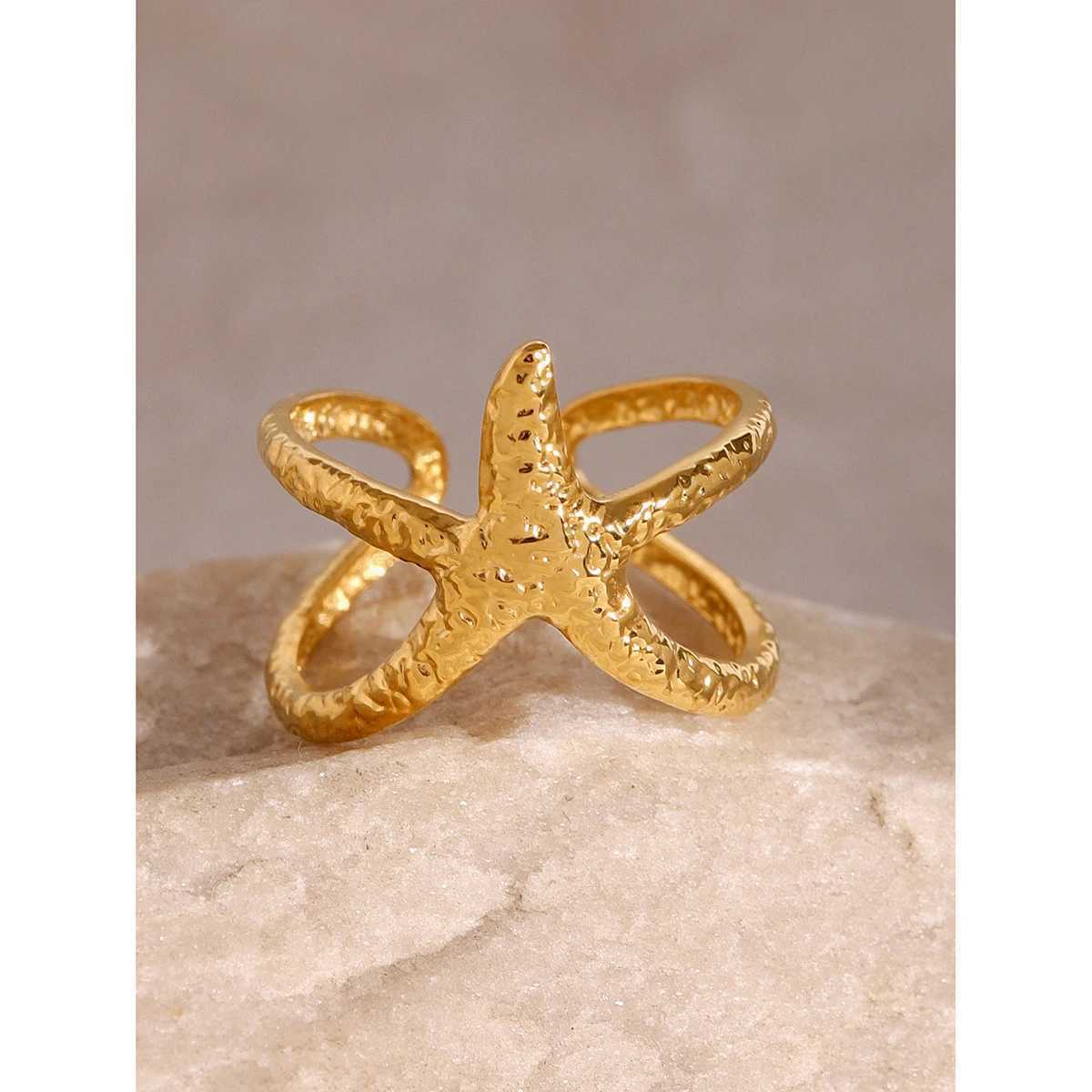Uworld Beach Style Stainless Steel Star Open Ring Metal Waterproof Fashion Gold Color Jewelry Gift ring stainless steel women X250220