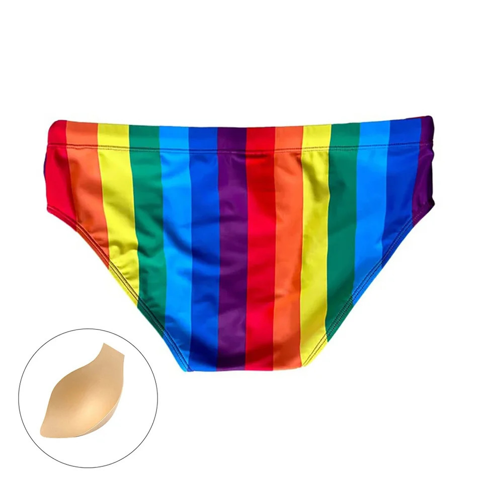 Rainbow striped swimming trunks swimsuits mens surfing shorts 250220