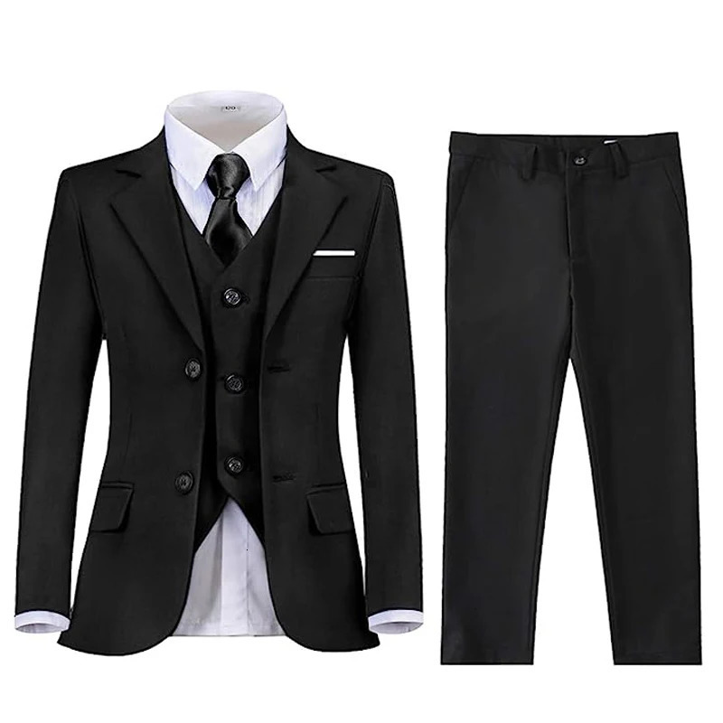 Boys Black Navy Suits Slim Fit Dress Clothes Ring Bearer Outfit Children Wedding Party Performance Costume Kids Blazer Pants 250219