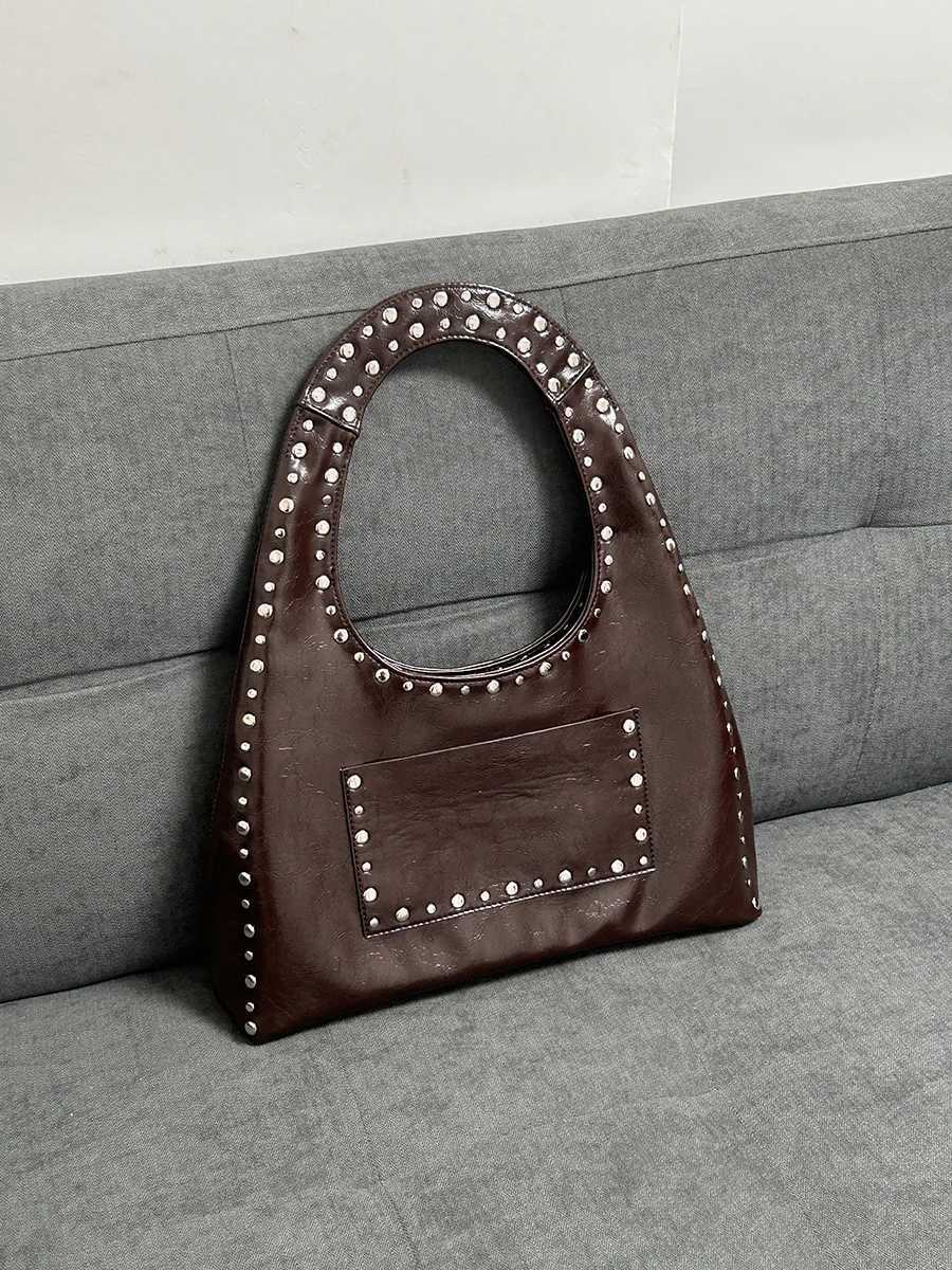 24 new retro decorative shoulder bag European and American motorcycle wind oil wax leather armpit handbag for women Y250218