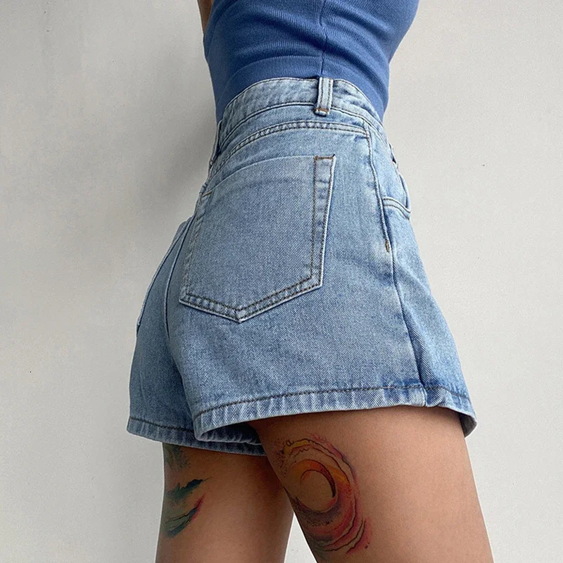 Fashion ALine Denim Shorts for Women Summer High Waist Skirt Pants Woman Slim Streetwear Jeans Blue Shorts Female 250214