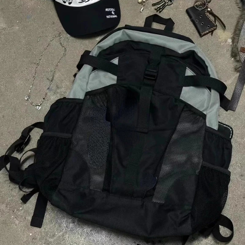 Patchwork Casual Simple Contrast Color Backpacks Vintage All Match Men Cargo Schoolbags High-capacity Women Grunge Y2k Rucksacks 250318