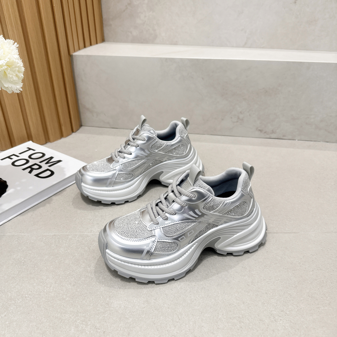 Fashion 7cm Luxury diamonds Platform Sneakers for Women Casual Non Slip Thick Sole Sports Shoes Woman Comfortable Casual Designer Sports Shoes Zapatos