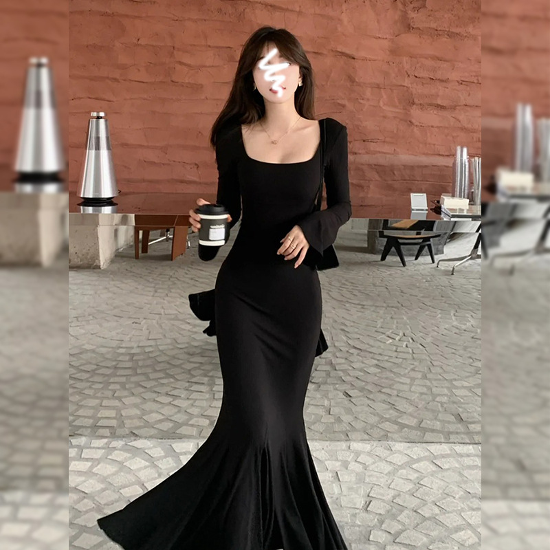 L212195 long-sleeved dress knitted skirt slimming universal inner wear bottoming hip skirt A skirt