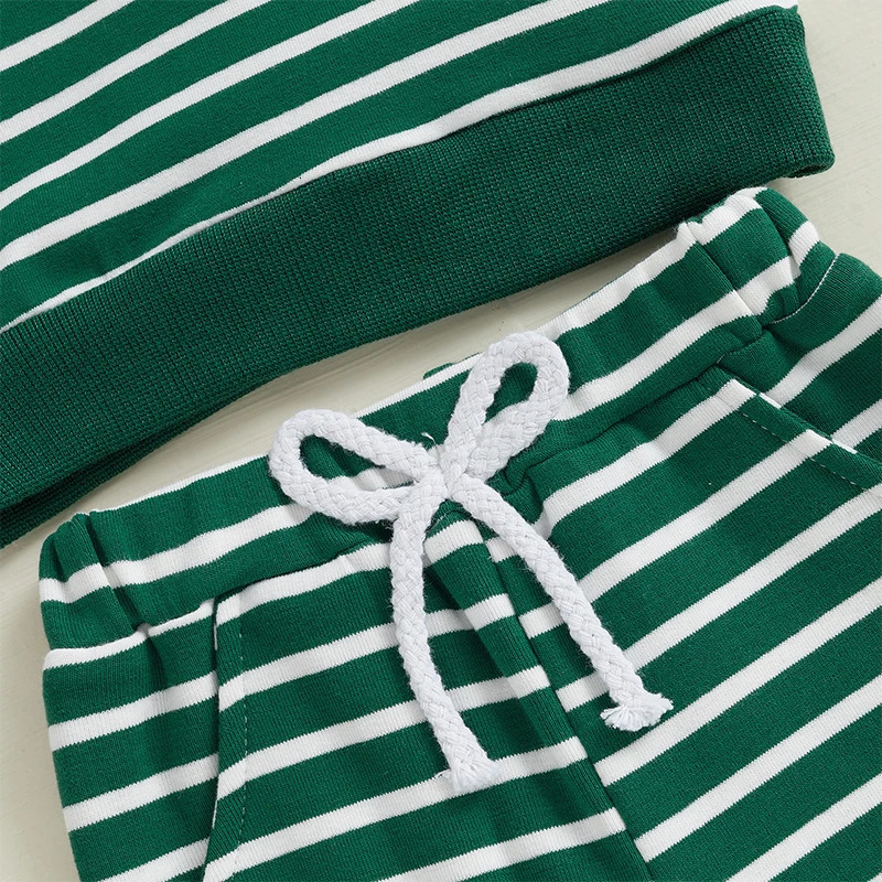Lioraitiin 3M-3Y Toddler Baby Boy St Patricks Day Outfit Clover Embroidered Striped Long Sleeve Crewneck Sweatshirt Pants Set 250219