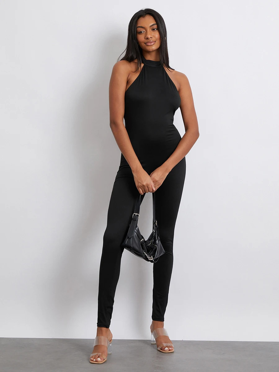 Elegant Off-Shoulder Ruffle Jumpsuit Sleeveless V-Neck Solid Color Wide Leg Romper for Women Evening Party Clubwear 250220