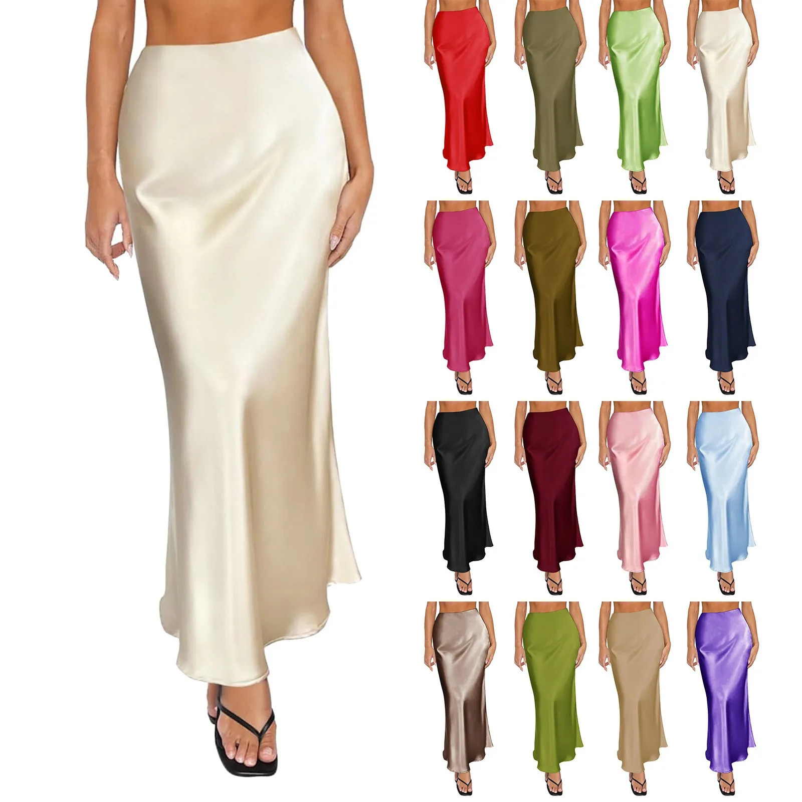 Satin Skirt High Waisted Maxi Cocktail Party Wedding A Line Long Skirts For Women Street Lady Elegant Pencil 2024 250220