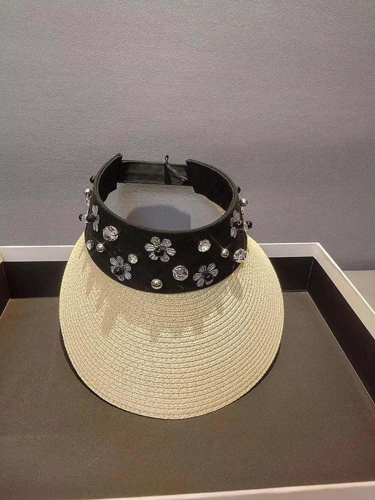 Fashion Spliced Diamonds Women Sun Hats Summer Versatile Casual Cap Wide Straw Plaited Lady Sun Protection Visored Hat 250219