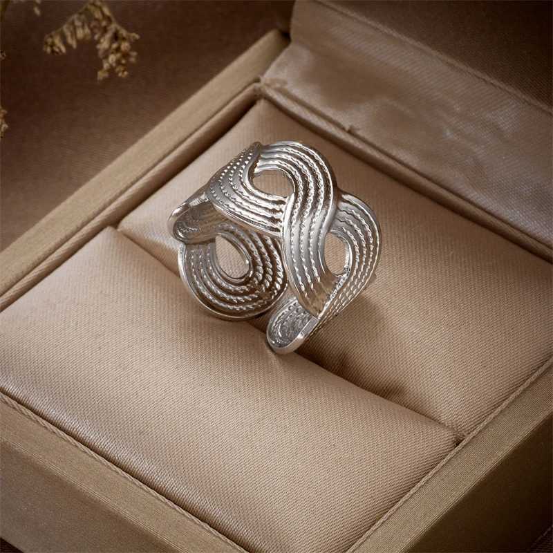 DIEYURO 316L Stainless Steel Exaggerated 8 Numerals Twist Open Ring for Wen New Design Girls Punk Jewelry Gifts Bijoux Bague X250220