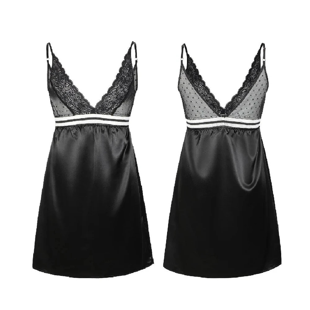 Musebree Womens V Neck Sexy Night Dress Ladies Lace Sleeveless Nightdress Nightgowns Spring Sleep Dress Womens Pajamas Dress 250219