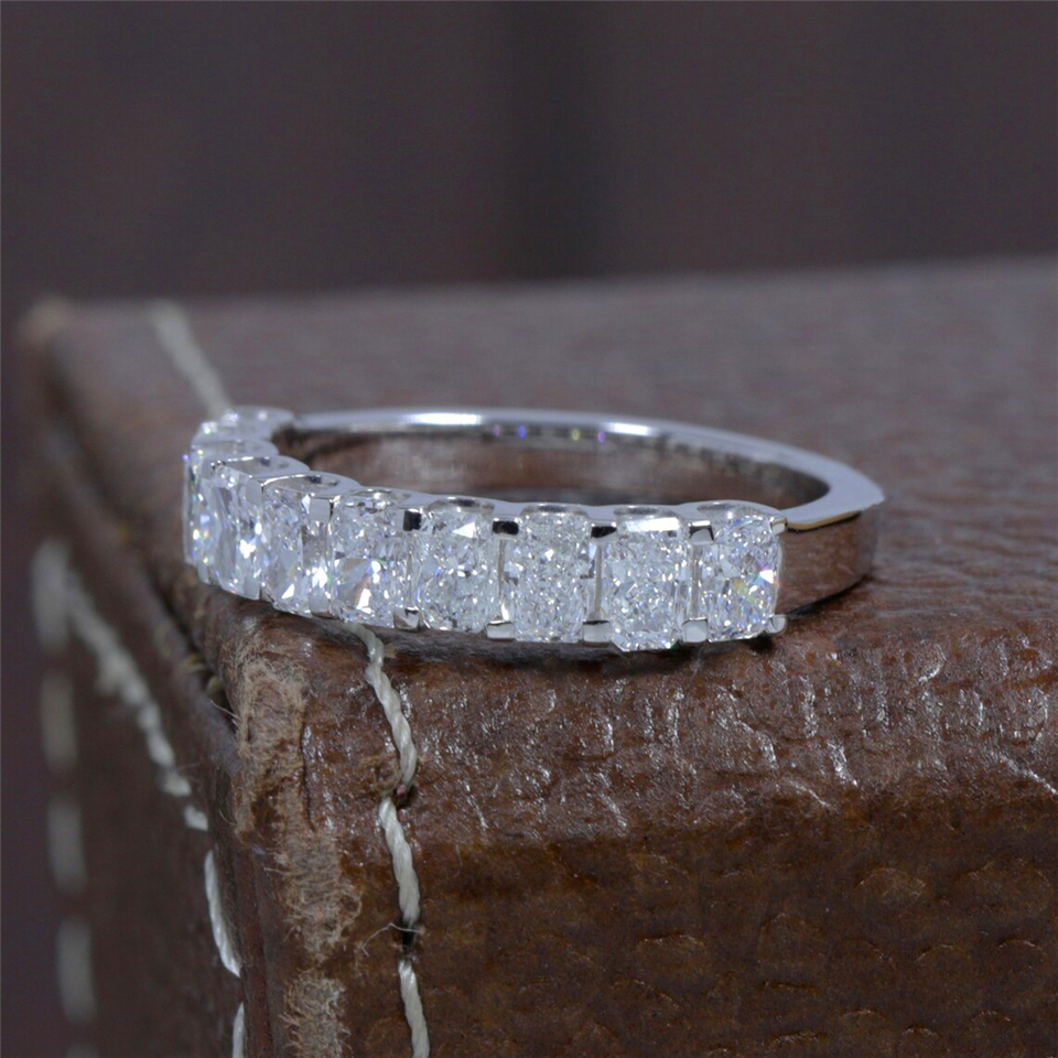 Jewelry 18K White Real Gold Radiant Cut CVD HPHT Lab Diamond Eternity Band Ring Stackable Wedding Band For Women Au750 Real Gold Ring