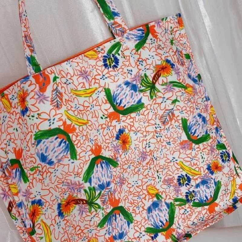 Trendy Canvas Womens Shoulder Bag Graffiti Large Capacity Tote Bag Beauty Afternoon Tea Oil Painting Commuting Vacation Beach Z250219