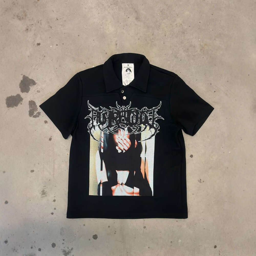 Y2k short sleeved polo shirt T-shirt printed pattern dark gothic vintage summer street top