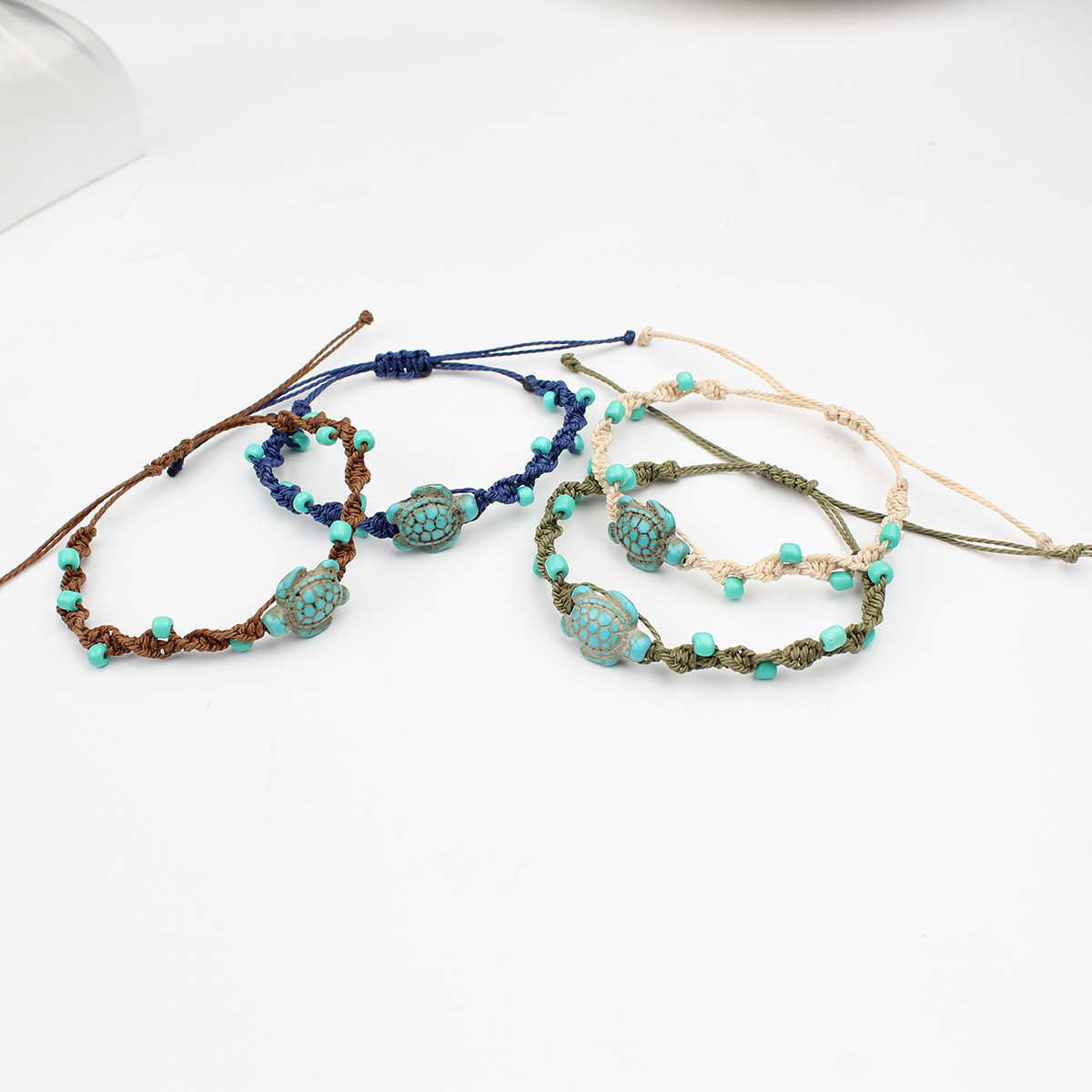 Charm Bracelets New beach vacation style turquoise turtle handmade bracelet now with adjustable hand rope for couples H25220