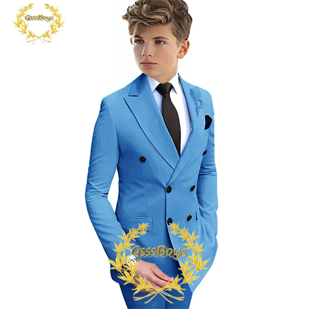 Lavender Boys Suit 2 Piece Double Breasted Jacket Pants Kids Wedding Tuxedo Formal Party Clothes 2-16 Years Old Outfit 250219