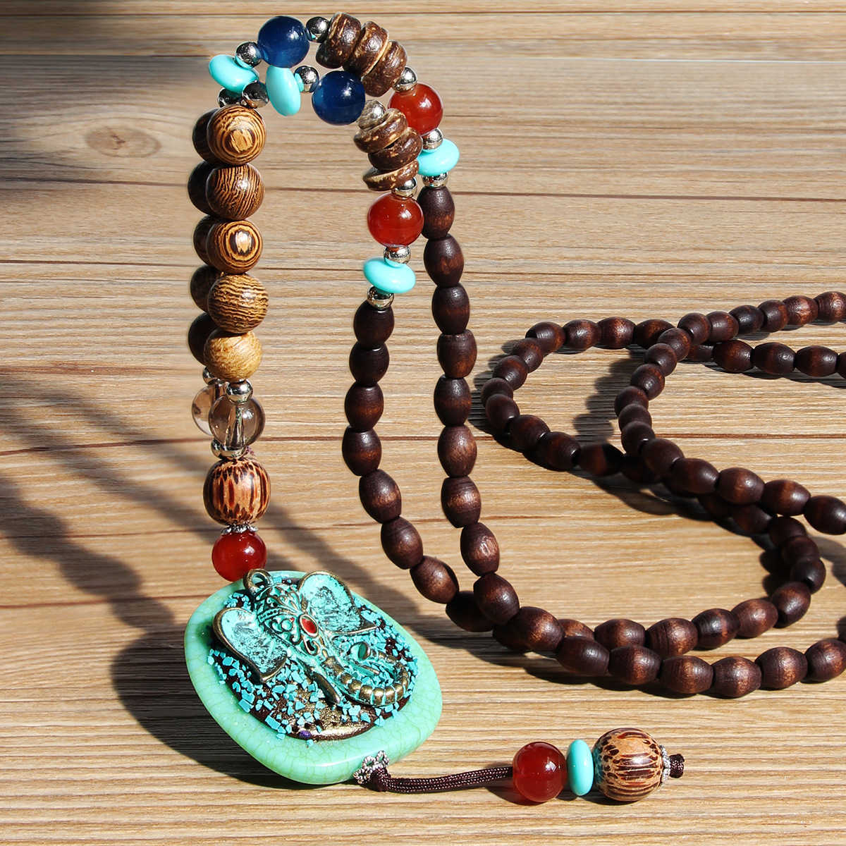 Pendant Necklaces Wind hemp cotton clothing Necklace national wind Buddha beads sweater chain necklace female wooden fish Pendant Long Necklace H25219