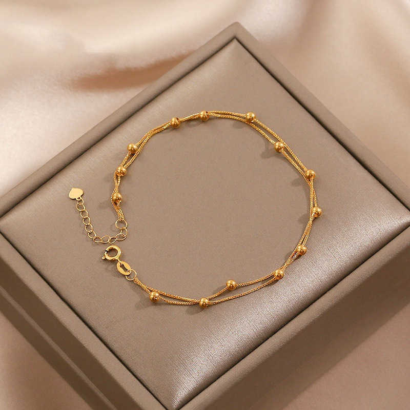 Charm Bracelets High end womens accessories titanium steel 18K gold double-layer round bead bracelet jewelry niche and versatile non fading hand jewel