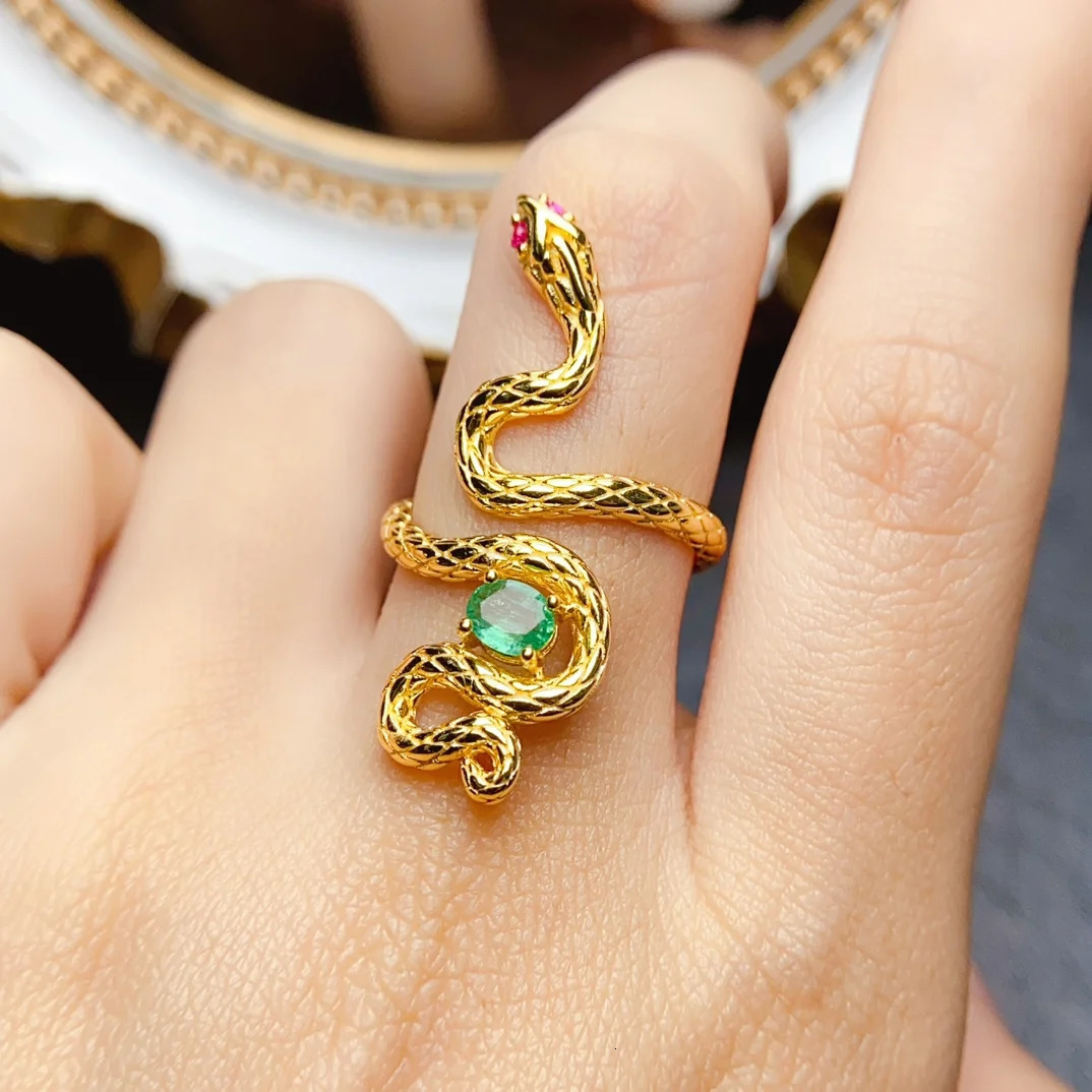 FS 4*5mm Natural Emerald S925 Sterling Silver Snake Ring for Women Fine Fashion Charm Weddings Party Jewelry Certificate MeiBaPJ 250220