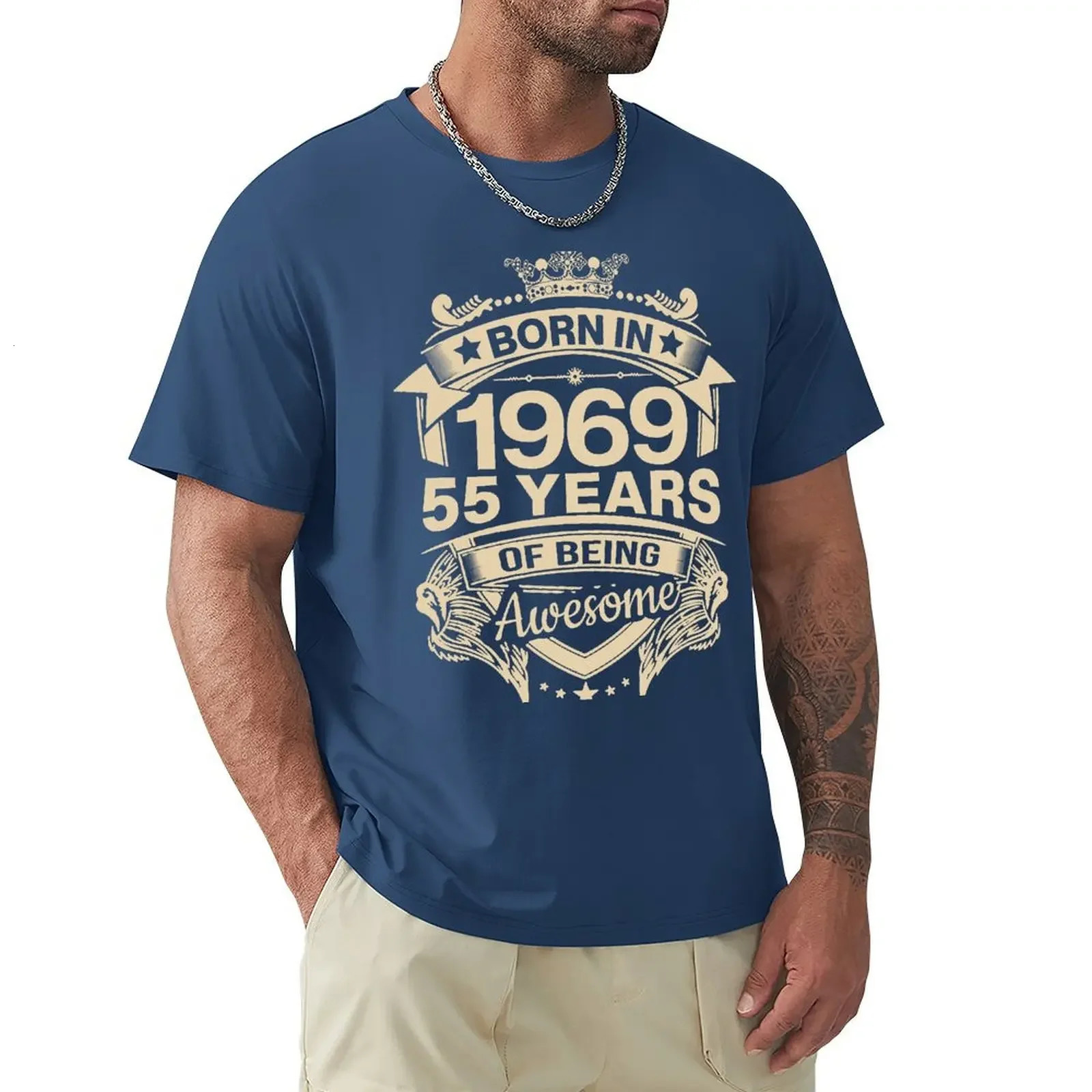 Born In 1969 55 Years Of Being Awesome 55th Birthday Gift T Shirt Harajuku Short Sleeve Tshirt 100% Cotton Graphics Tops 250218