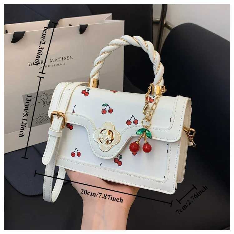 The new mini pu bag female new spring and summer tide versatile crossbody bag sense of fashion handbag cherry print satchel Y250218
