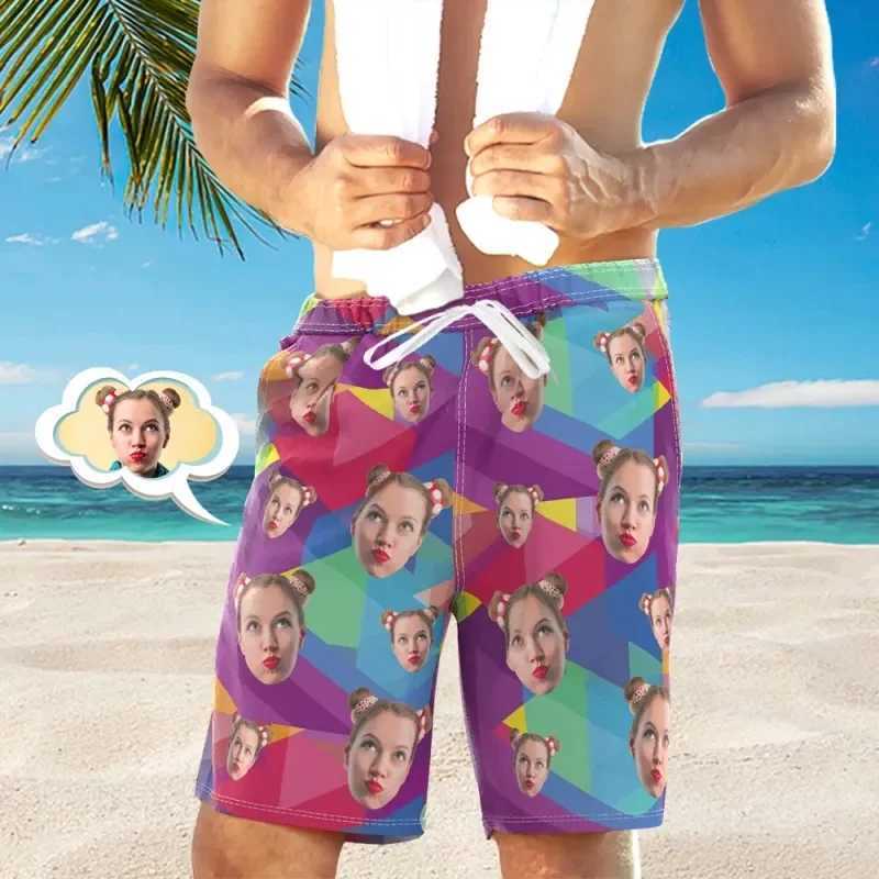 Custom Face Men Shorts Tropical Foliage Breathable Beach Shorts 3D Printed Unisex Gym Sport Board Short Pants Ice Swim Trunks X250220