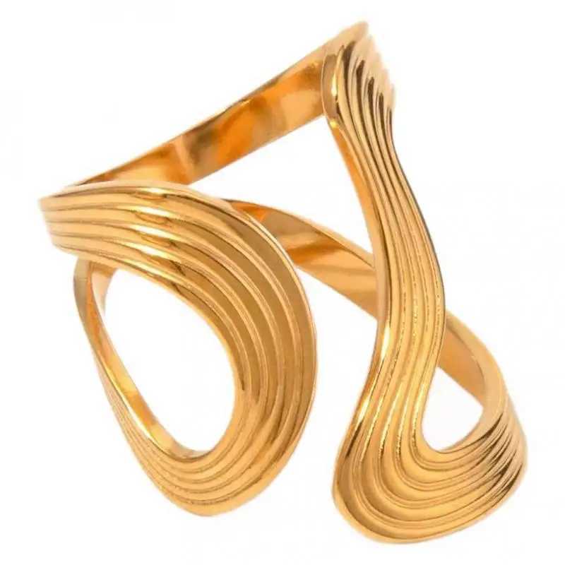 Stainless Steel Double Layered S-Shaped Open Rings Stylish Creative Minimalist Metal Statement Waterproof Jewelry for Wen X250220