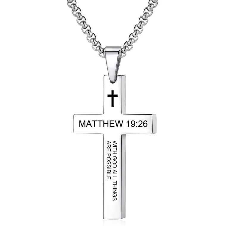 Christian Bible Verse Cross Pendant Necklace Stainl Steel Religious Scripture Prayer Jewelry GiftsXJ250219