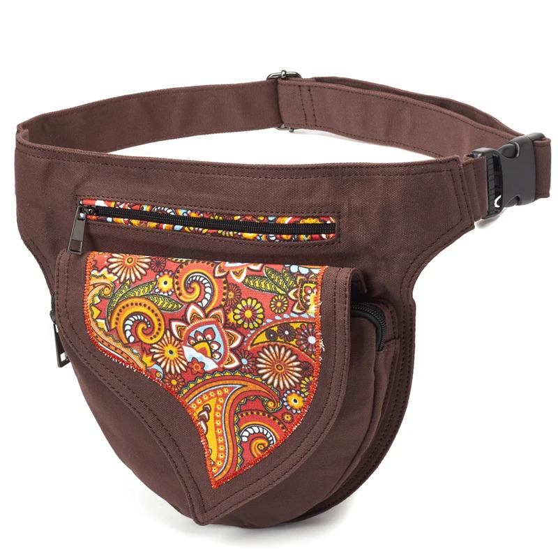 Annmouler Waist Bag for Women Canvas Fabric Fanny Pack Flower Patchwork Belt Adjustable Phone Pouch Large Hip Bum Bags 250219