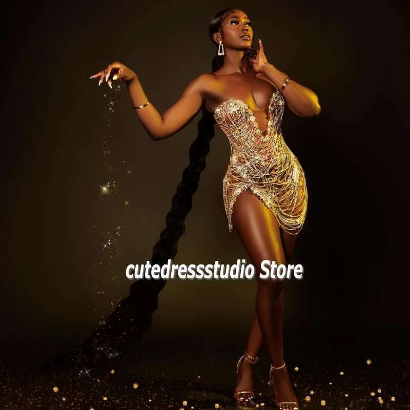 Crystal Party Dresses For Women 2025 Sweetheart Short Ball Gown African Formal Occasion Custom prom Tail