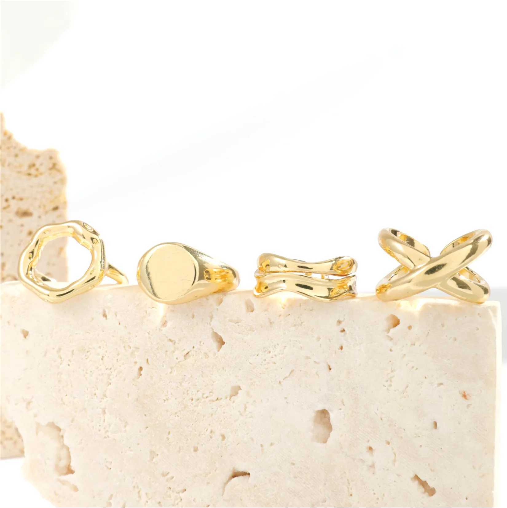 6-piece/set gold smooth Geely open ring set for Exaggerated metal iris thick and thick rings jewelry gifts X250220